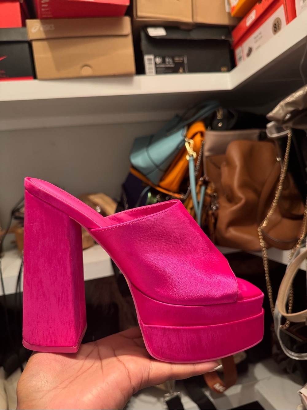 Hot Pink Platform Mule Heels - Women